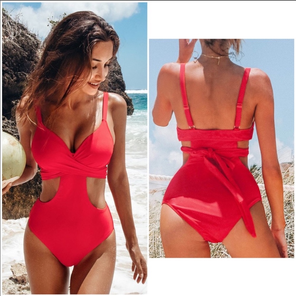 NWT Cupshe Red Cutout Wrap Tie One Piece Swimsuit